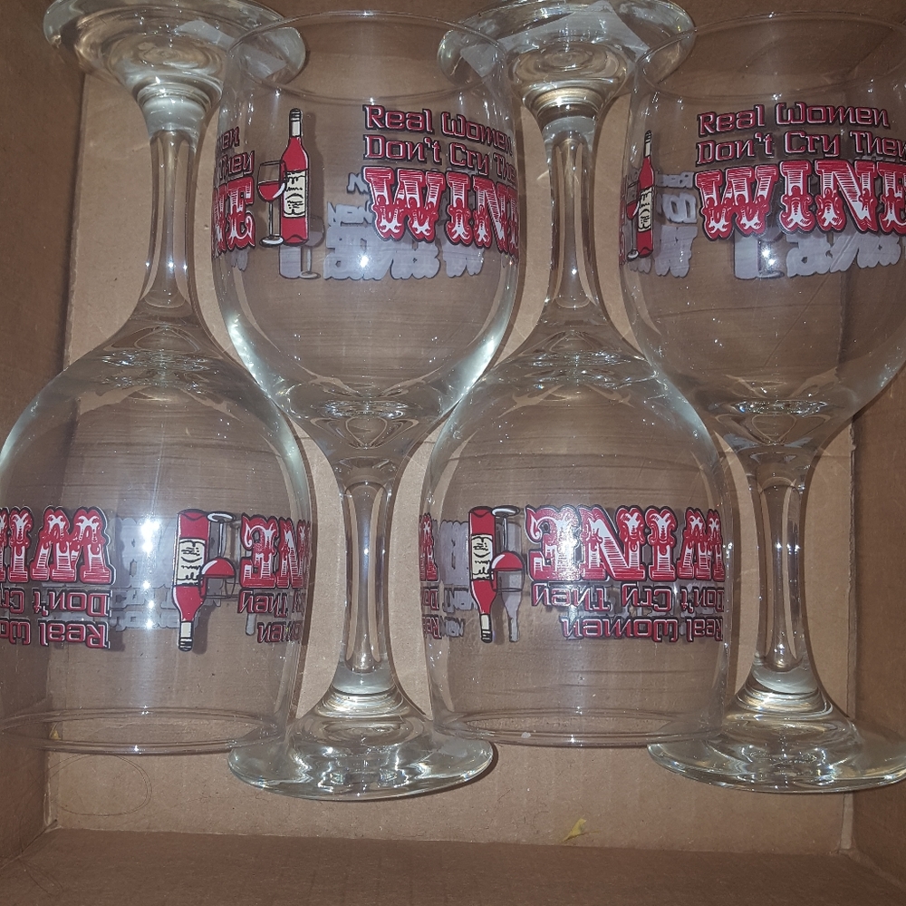 4pc New Wine Glass Real Women Don't Cry They WINE - Picture 14 of 16